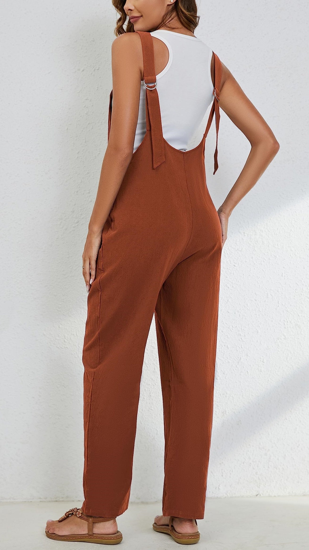 Women's Adjustable Straps Button Up Jumpsuit