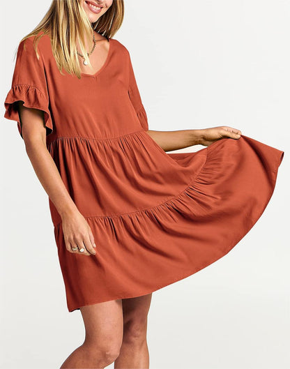Casual Ruffle A-Line Flowy Mini Beach Dress