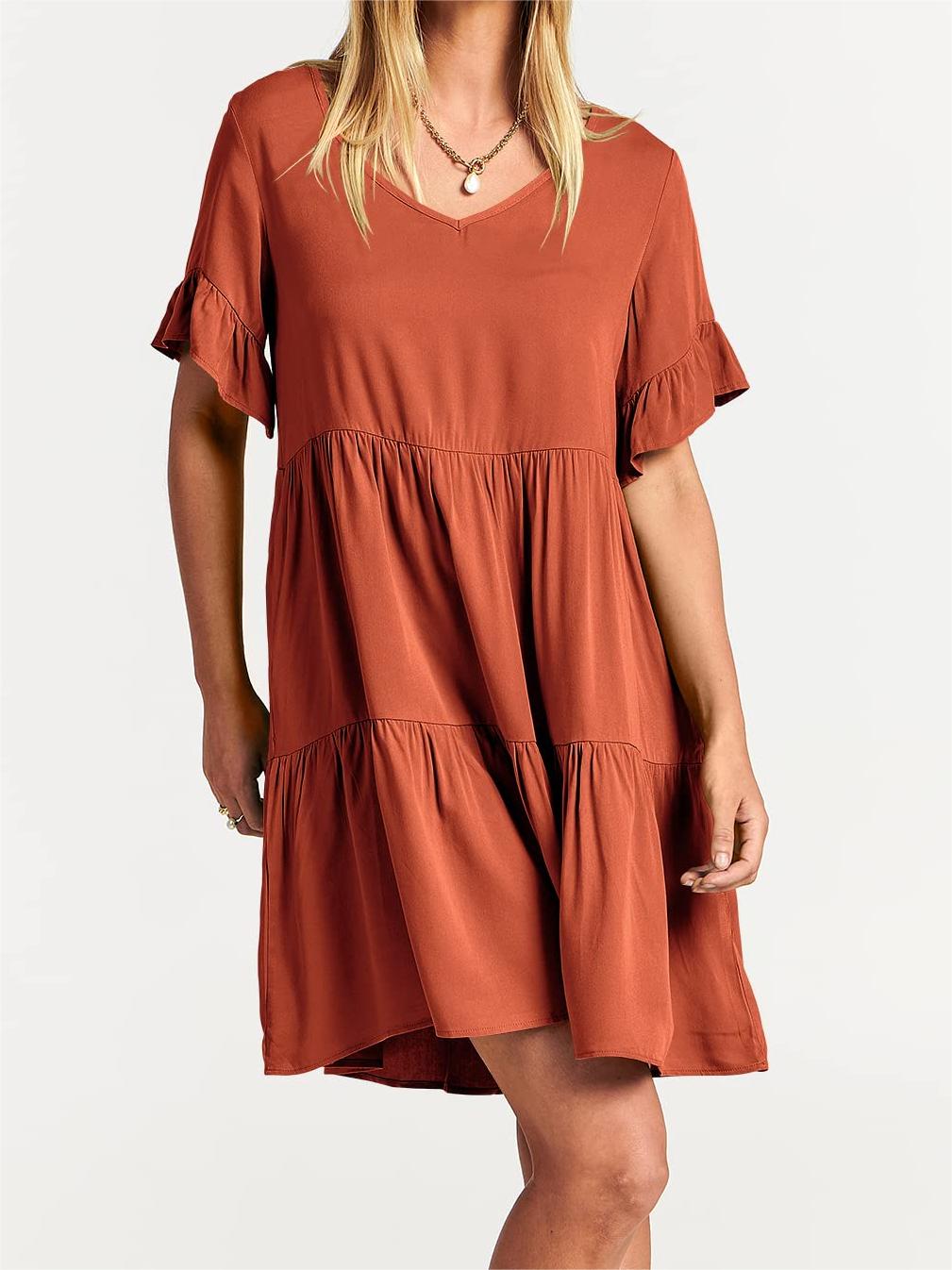 Casual Ruffle A-Line Flowy Mini Beach Dress