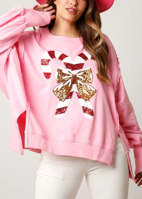 Women's Candy Cane Sequin Sweatshirt