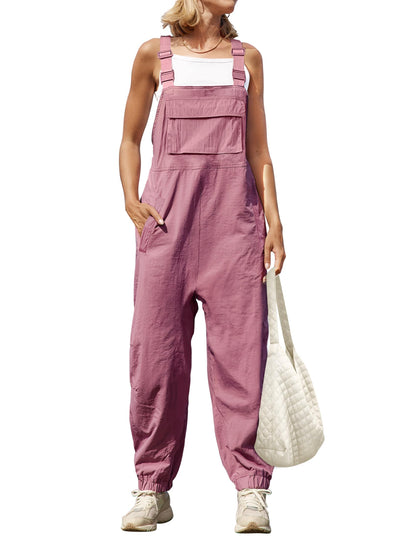 Women's Sleeveless Loose Adjustable Straps Jumpsuits with Pockets