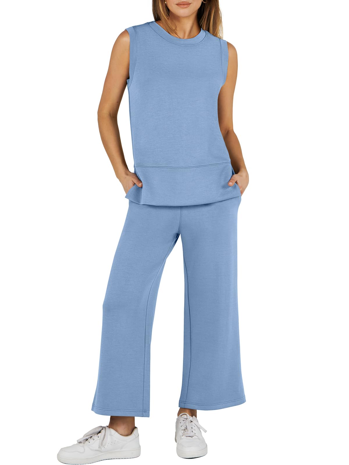 Women's Sleeveless Wide Leg Tracksuits 2 Piece Sets