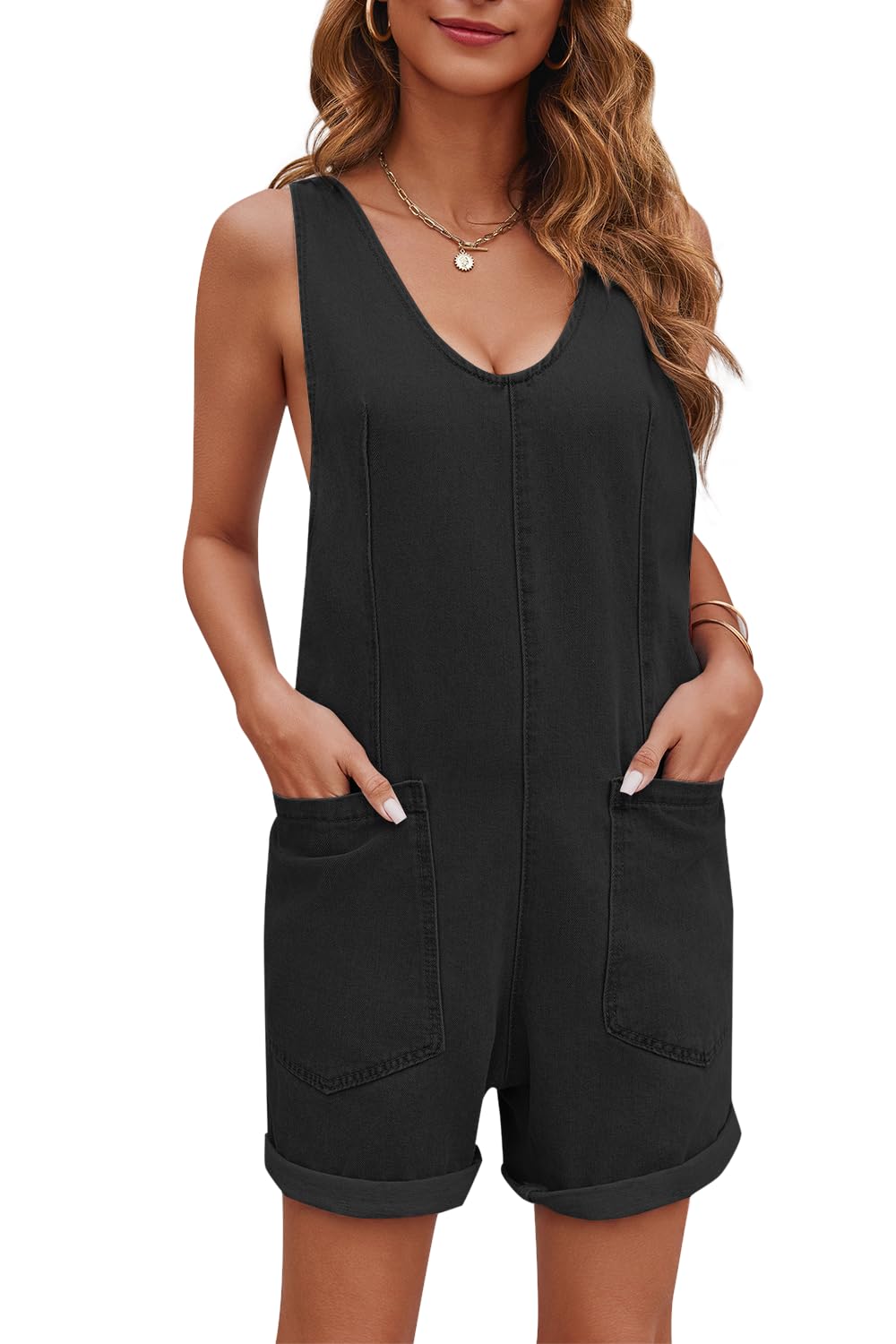 Women's Casual Adjustable Denim One-piece Shorts with Pockets