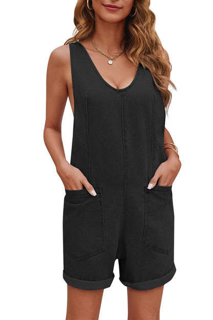 Women's Casual Adjustable Denim One-piece Shorts with Pockets