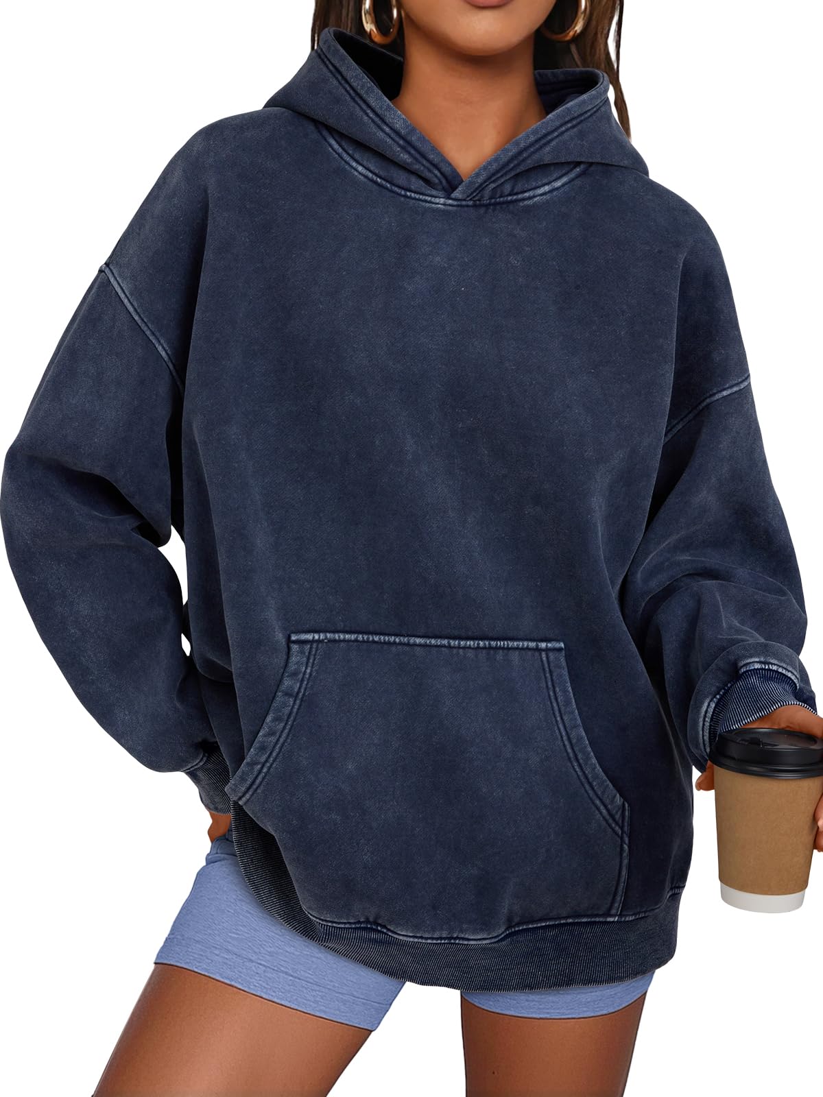 Women's Casual Oversized Acid Wash Hoodie Pullover