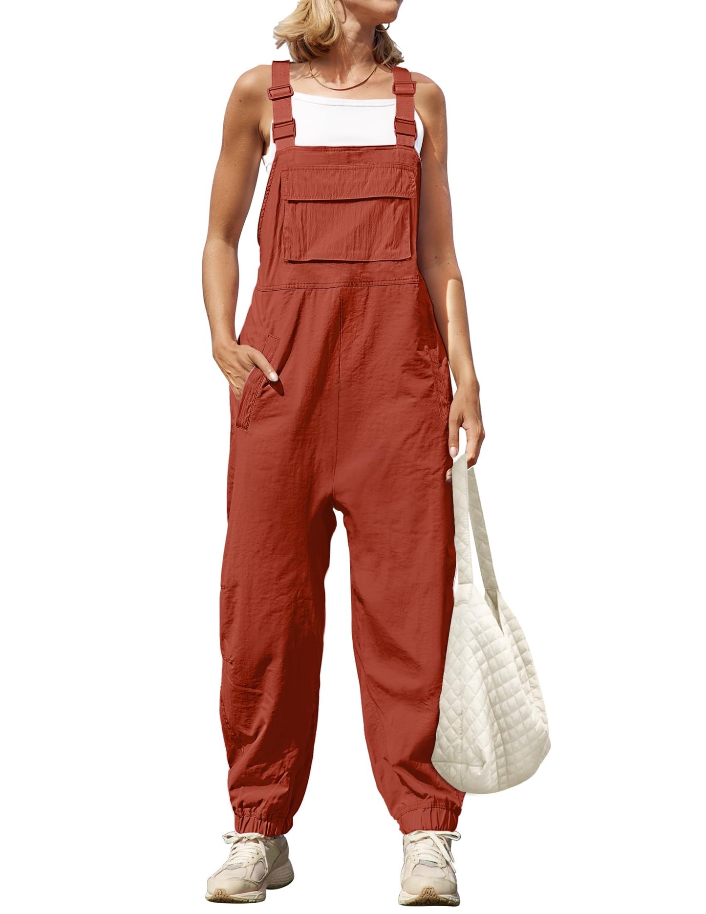 Women's Sleeveless Loose Adjustable Straps Jumpsuits with Pockets