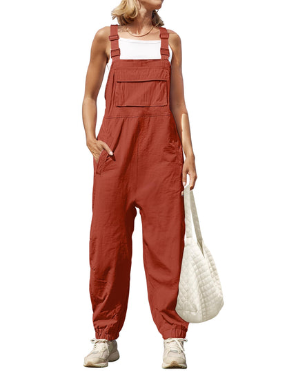 Women's Sleeveless Loose Adjustable Straps Jumpsuits with Pockets
