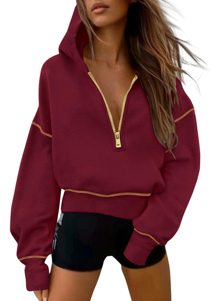 Women's Half Zip Long Sleeve Cropped Hoodie