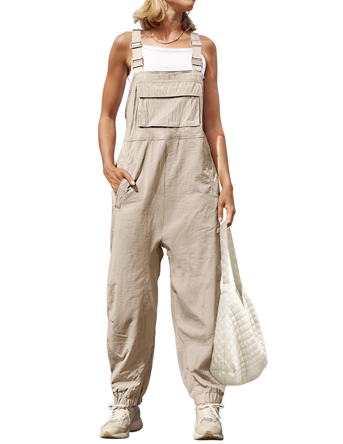 Women's Sleeveless Loose Adjustable Straps Jumpsuits with Pockets