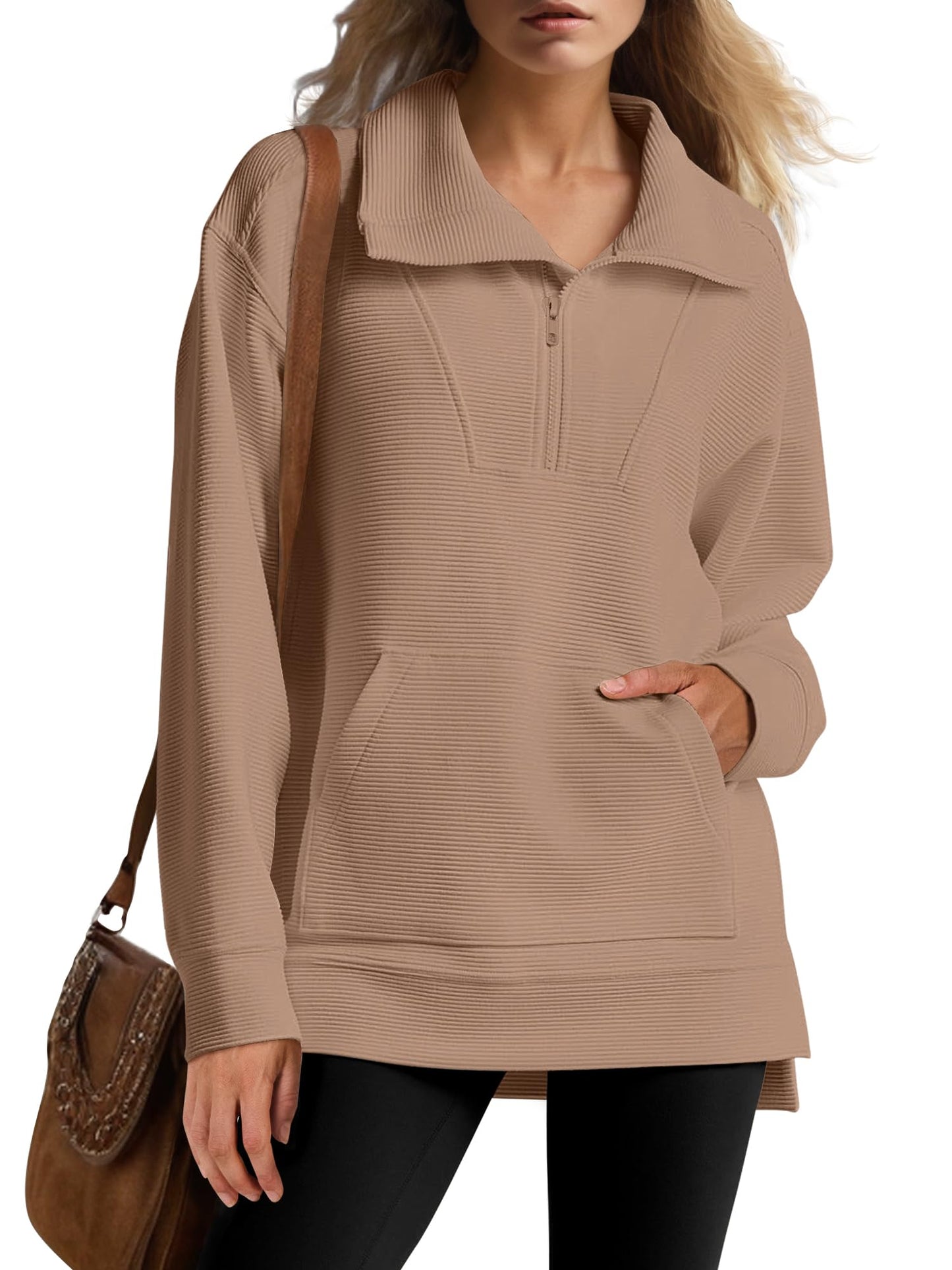 Women's Quarter Zip Oversized Knit Pullover