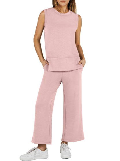 Women's Sleeveless Wide Leg Tracksuits 2 Piece Sets