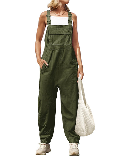 Women's Sleeveless Loose Adjustable Straps Jumpsuits with Pockets