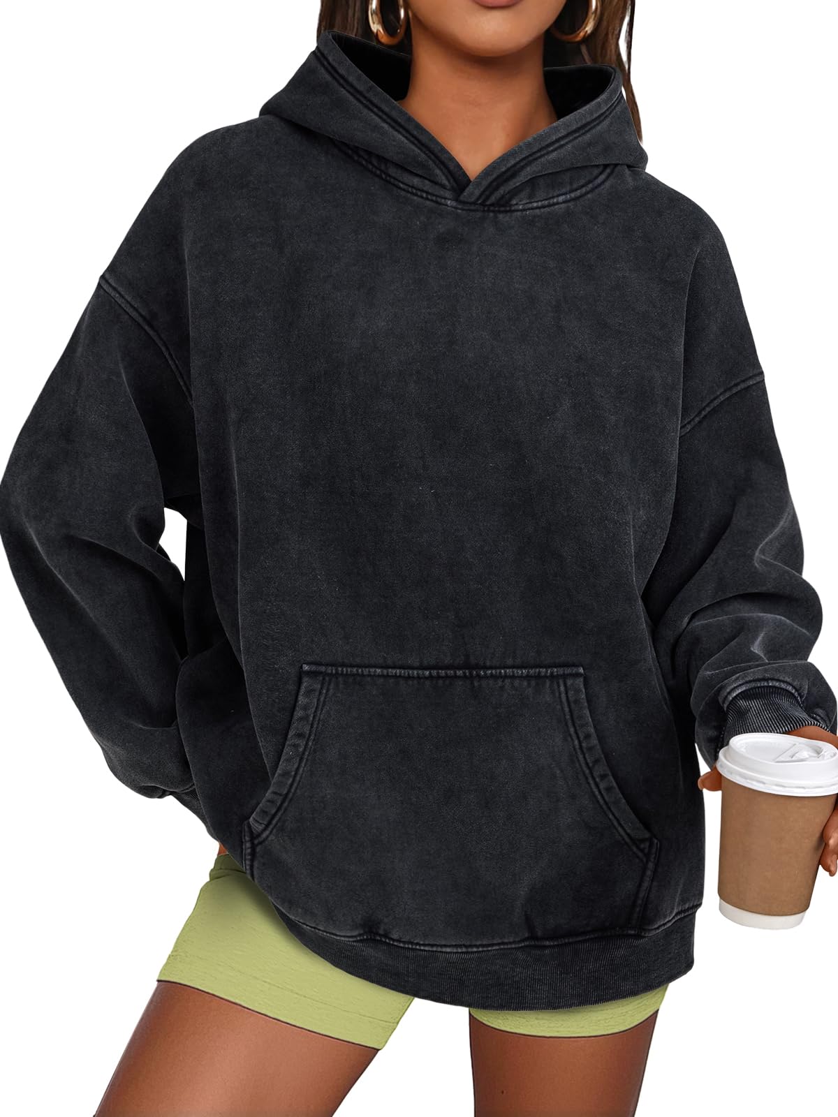 Women's Casual Oversized Acid Wash Hoodie Pullover