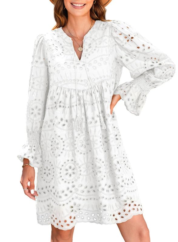Women's V Neck Eyelet Lace Dress