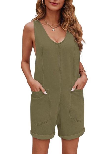 Women's Casual Adjustable Denim Romper with Pockets