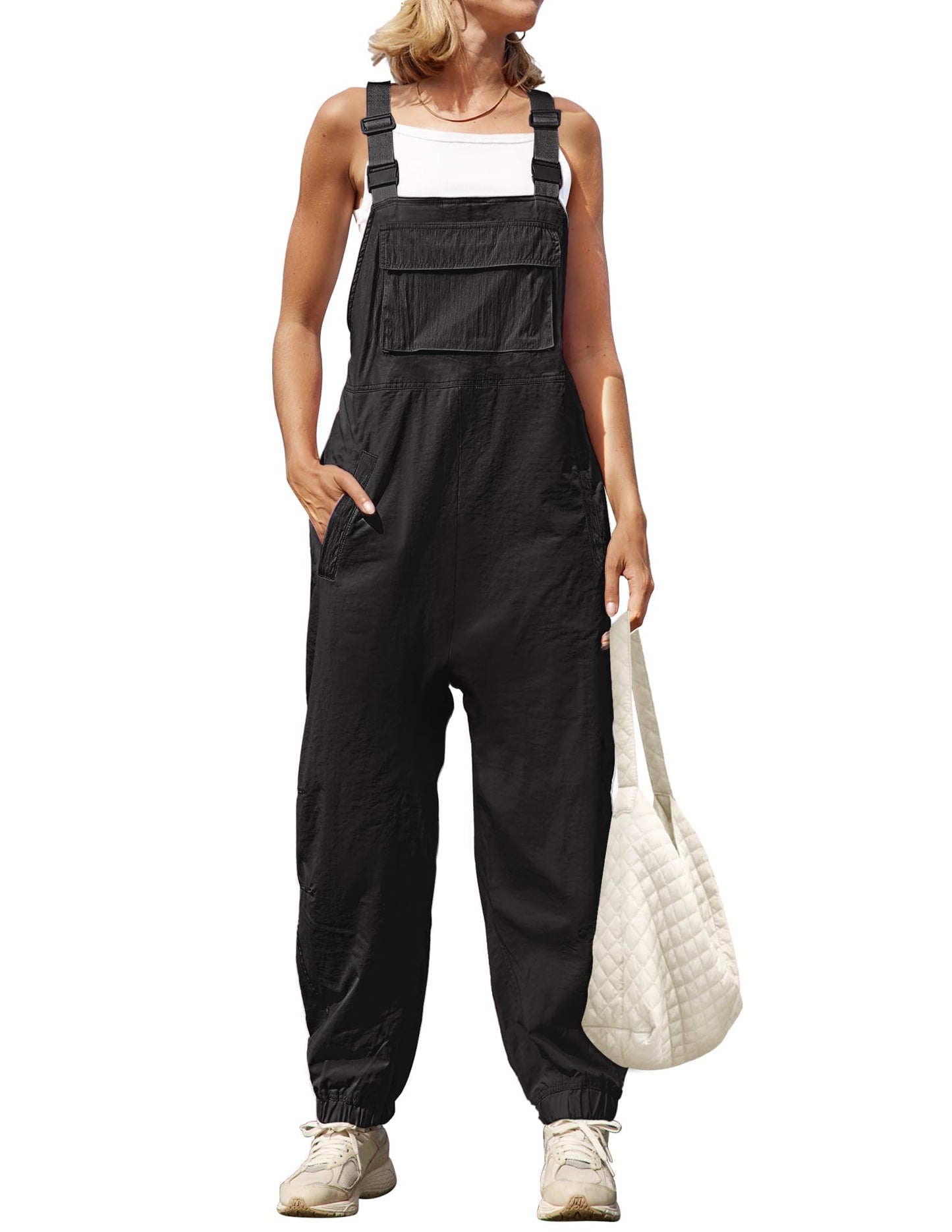 Women's Sleeveless Loose Adjustable Straps Jumpsuits with Pockets