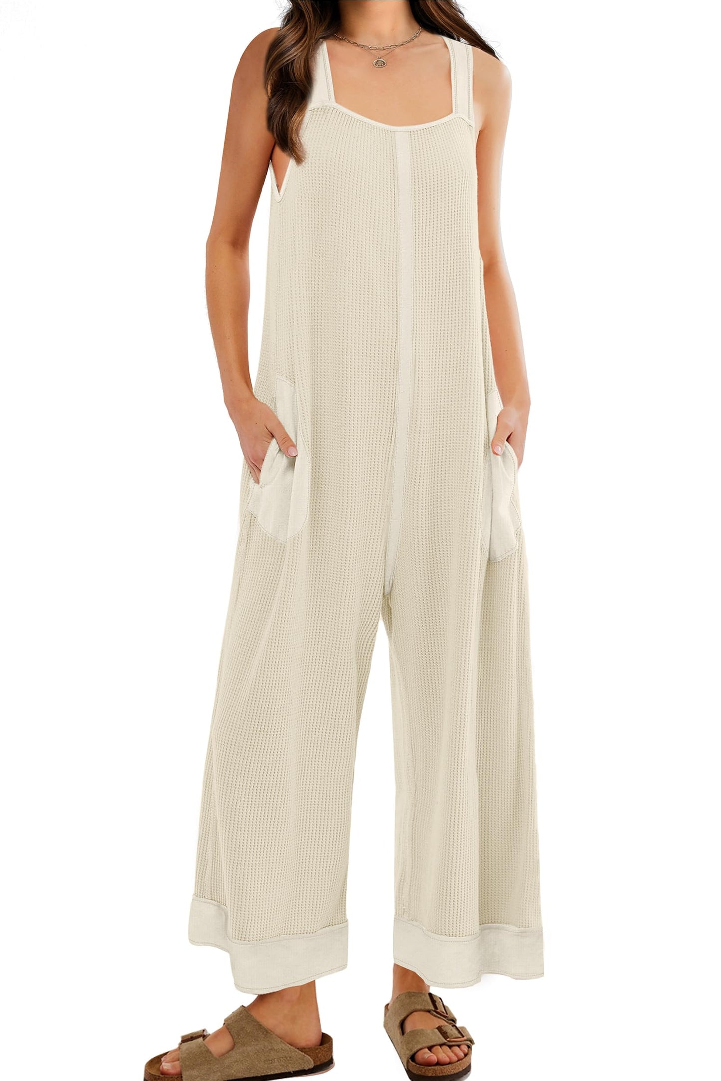 Women's Waffle Knit Wide Leg Jumpsuits