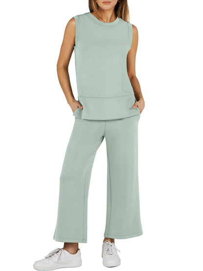 Women's Sleeveless Wide Leg Tracksuits 2 Piece Sets