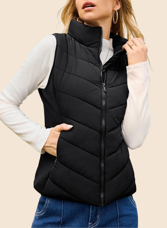 Women's Sleeveless Zip Up Stand Collar Quilted Puffer Vest