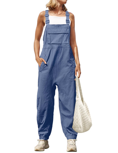 Women's Sleeveless Loose Adjustable Straps Jumpsuits with Pockets