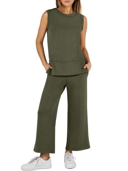 Women's Sleeveless Wide Leg Tracksuits 2 Piece Sets