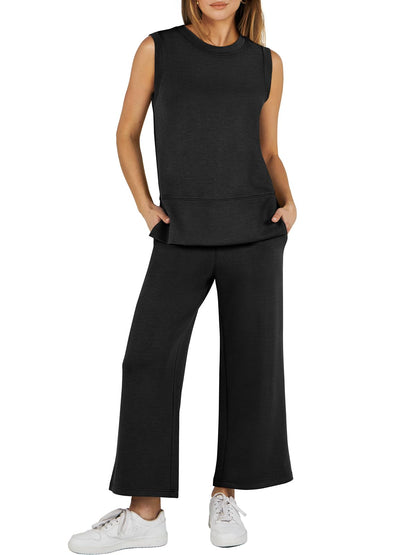Women's Sleeveless Wide Leg Tracksuits 2 Piece Sets