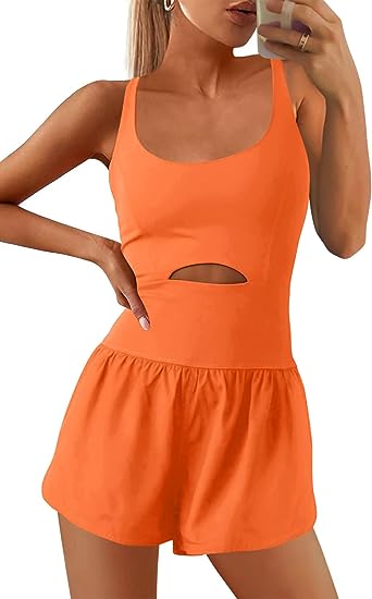Crisscross Backless Cutout Tank Athletic Romper