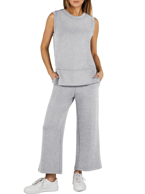 Women's Sleeveless Wide Leg Tracksuits 2 Piece Sets