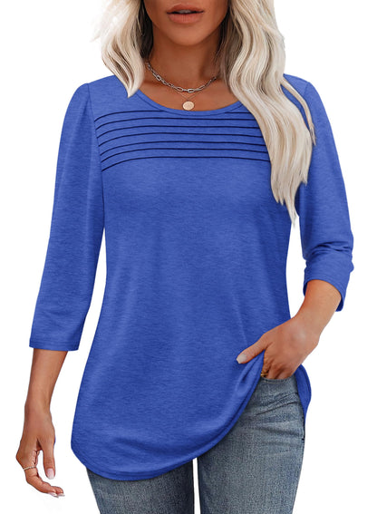 Women's 3/4 Length Sleeve Top Pleated Front T-Shirt