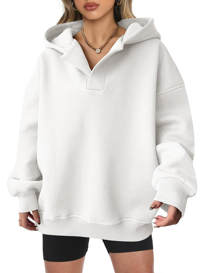 Women's Oversized V-Neck Hooded Pullover