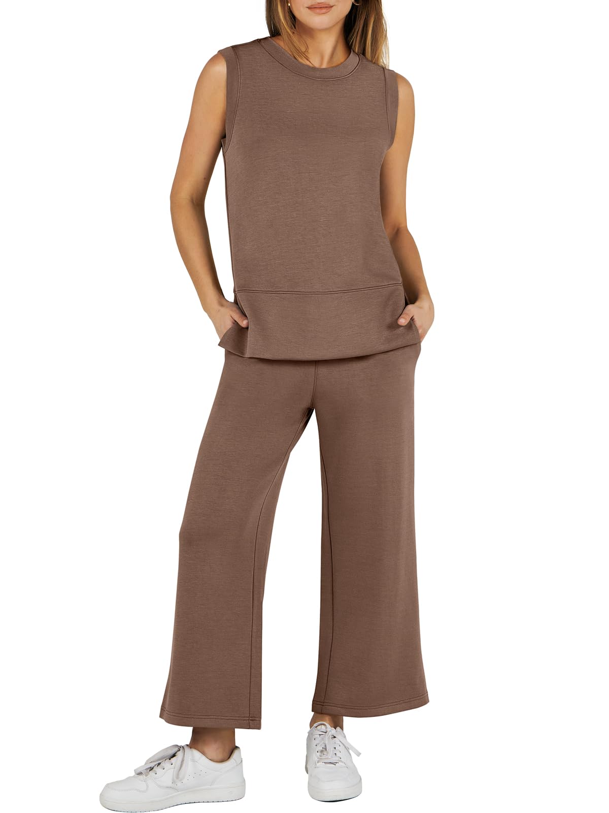 Women's Sleeveless Wide Leg Tracksuits 2 Piece Sets