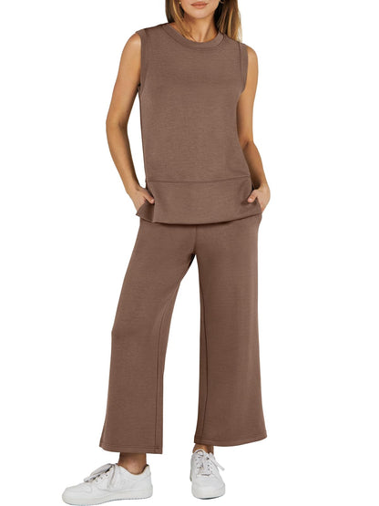 Women's Sleeveless Wide Leg Tracksuits 2 Piece Sets