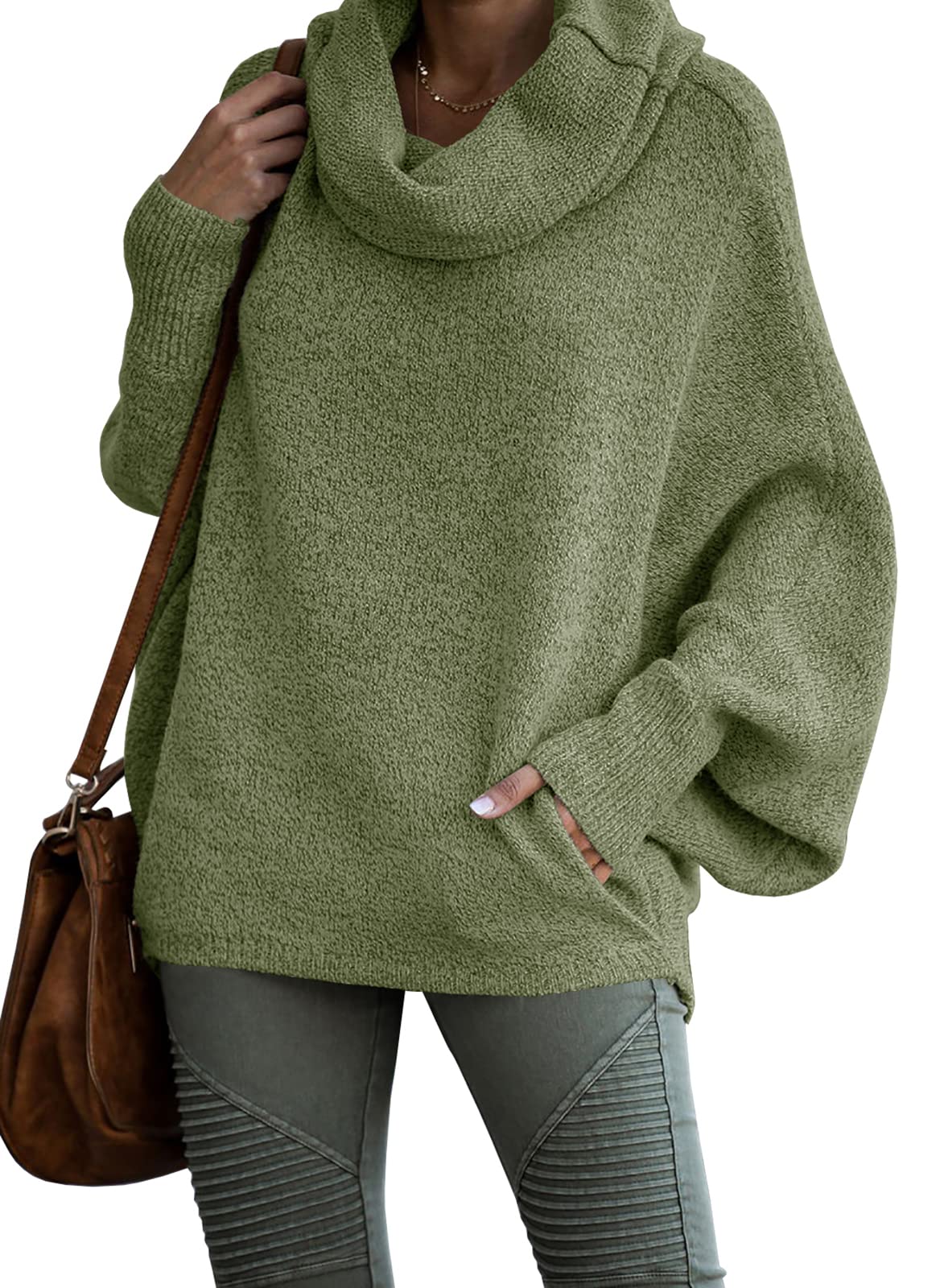 Women's Cowl Neck Pullover Sweaters with Pockets
