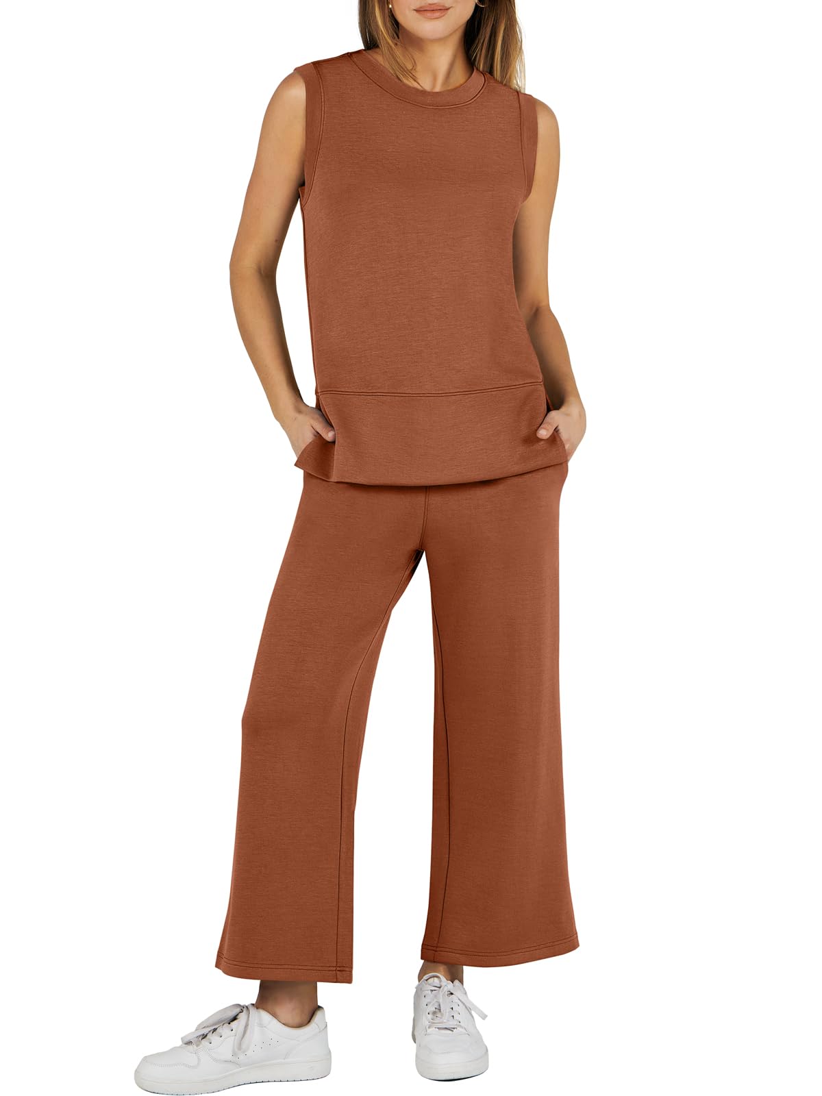 Women's Sleeveless Wide Leg Tracksuits 2 Piece Sets