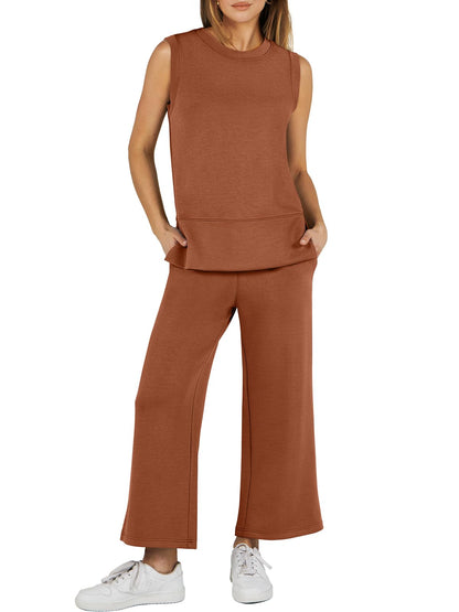 Women's Sleeveless Wide Leg Tracksuits 2 Piece Sets