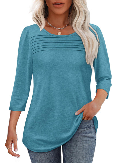 Women's 3/4 Length Sleeve Top Pleated Front T-Shirt