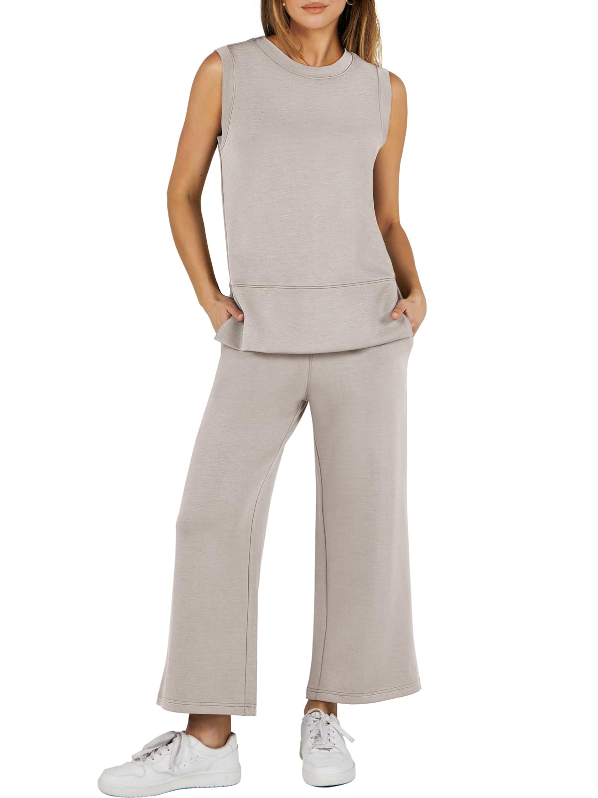 Women's Sleeveless Wide Leg Tracksuits 2 Piece Sets