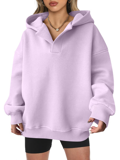 Women's Oversized V-Neck Hooded Pullover