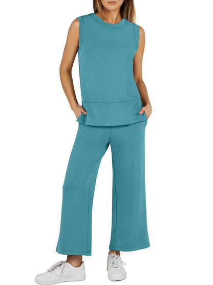 Women's Sleeveless Wide Leg Tracksuits 2 Piece Sets