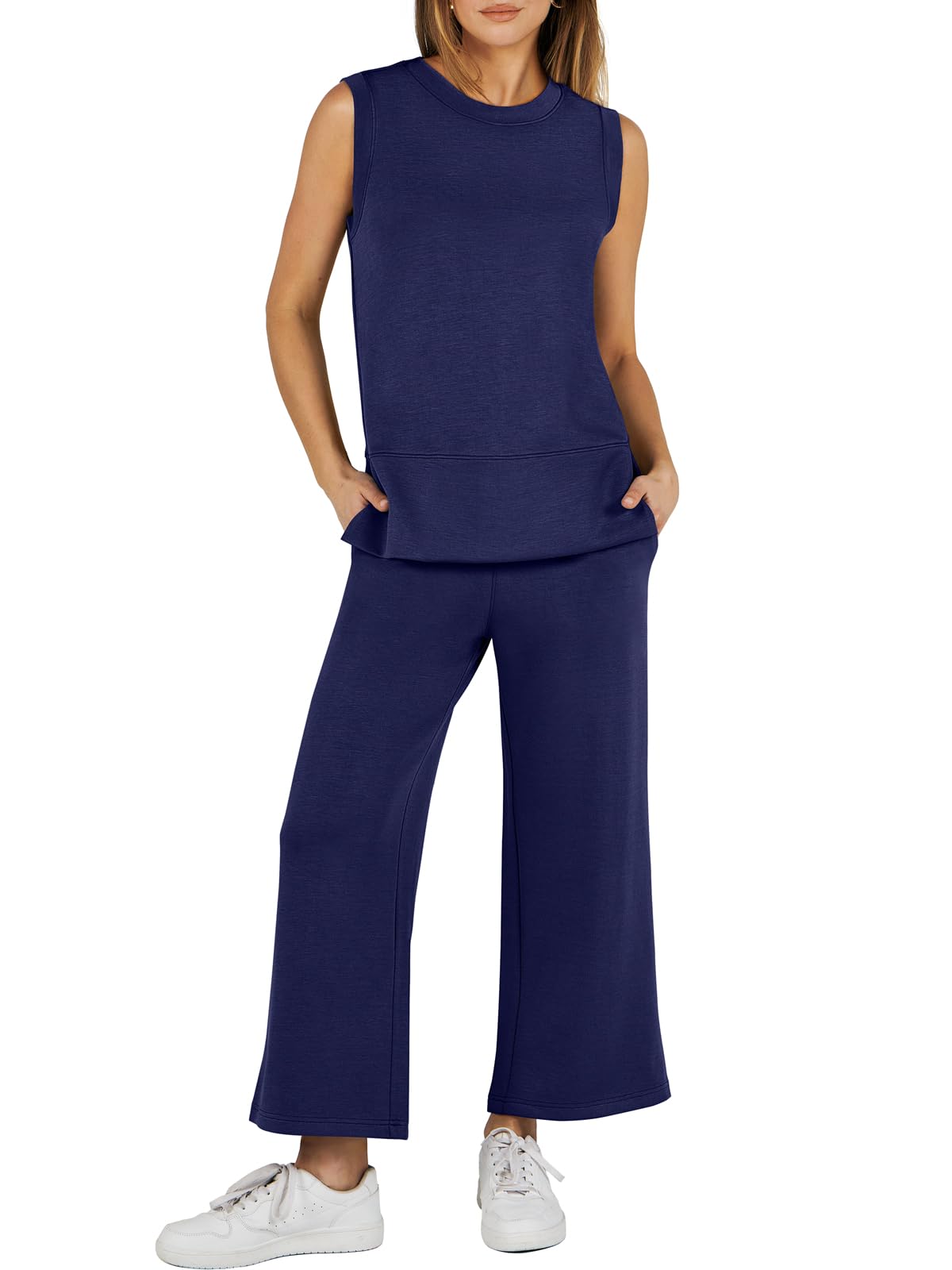 Women's Sleeveless Wide Leg Tracksuits 2 Piece Sets