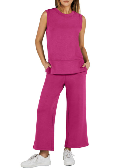 Women's Sleeveless Wide Leg Tracksuits 2 Piece Sets