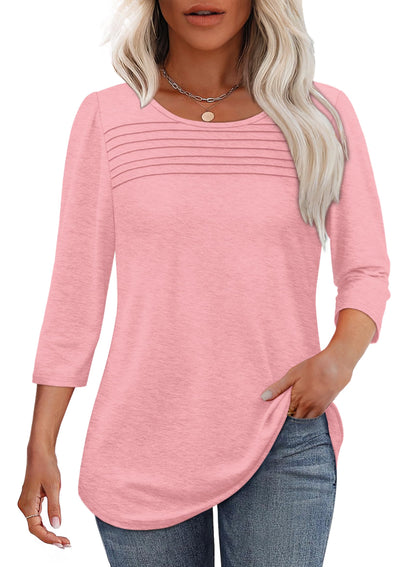 Women's 3/4 Length Sleeve Top Pleated Front T-Shirt