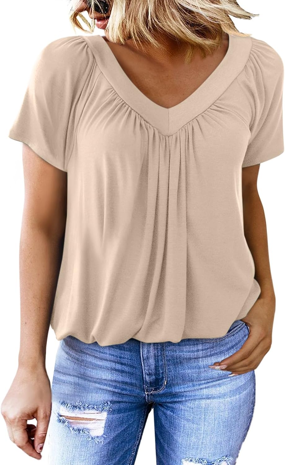 Women's Soft V-Neck Basic Short Sleeve Top