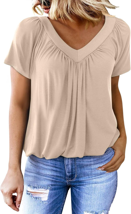 Women's Soft V-Neck Basic Short Sleeve Top