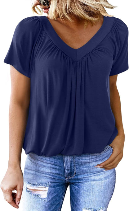 Women's Soft V-Neck Basic Short Sleeve Top