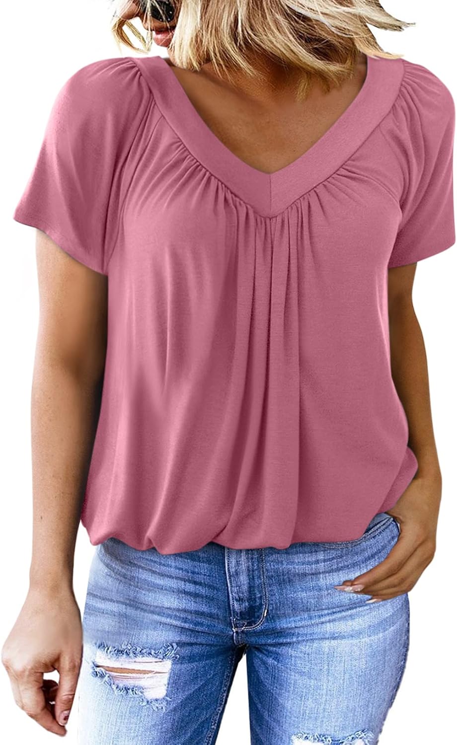 Women's Soft V-Neck Basic Short Sleeve Top