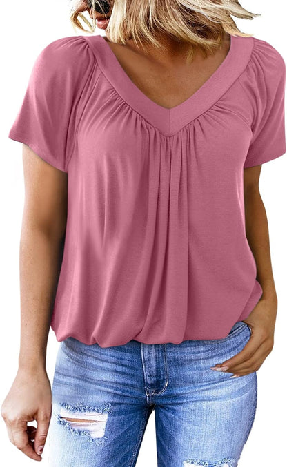 Women's Soft V-Neck Basic Short Sleeve Top