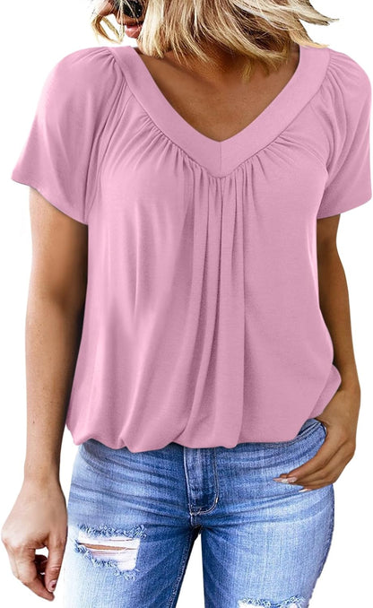 Women's Soft V-Neck Basic Short Sleeve Top