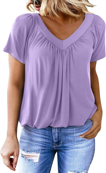Women's Soft V-Neck Basic Short Sleeve Top