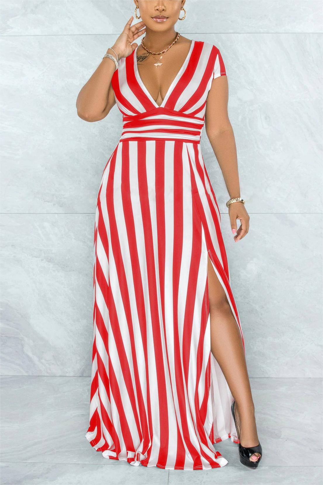 SEXY STRIPED HIGH WAIST MAXI DRESS
